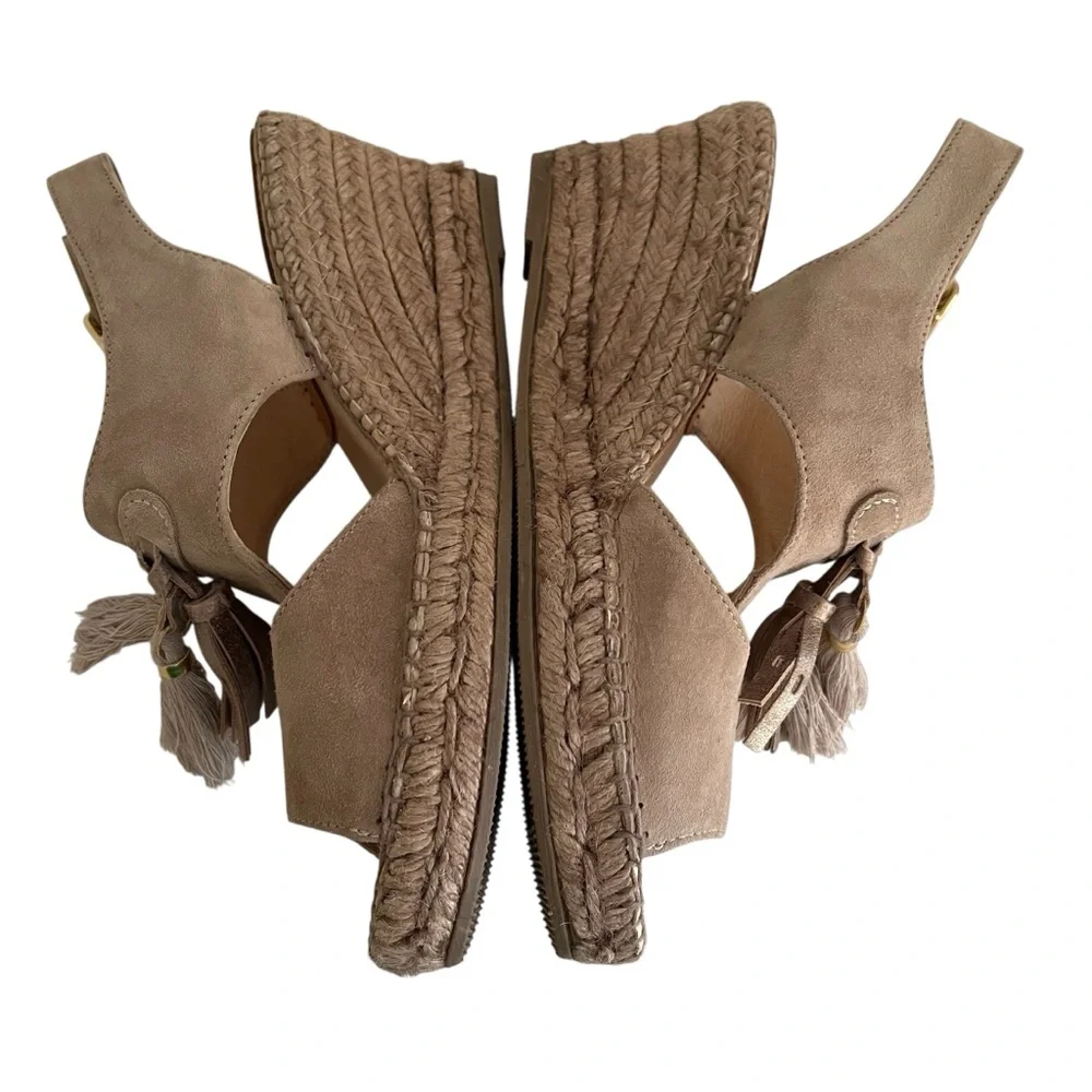 Kanna Tan Suede Wedge Sandals with Kiltie Tassel Detail 39(8.5) NEW - Picture 6 of 9